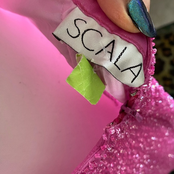 Pink Scala Beaded Sheath Gown Size Large Mermaidcore Holiday Glamcore Balletcore - Picture 14 of 16